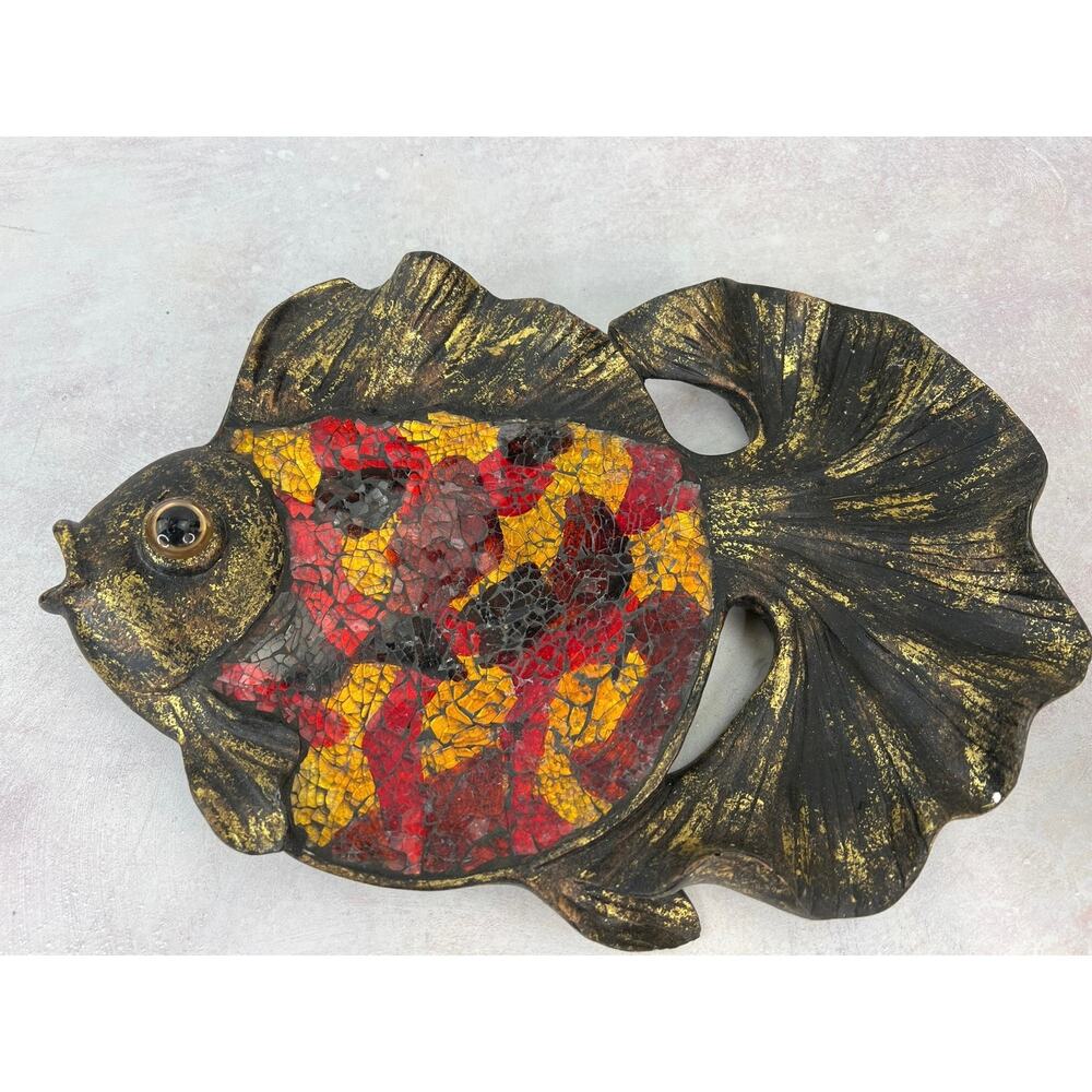 Mid Century Modern Ceramic & Glass Fish Wall Decor/14.5” Long&10.5” wide